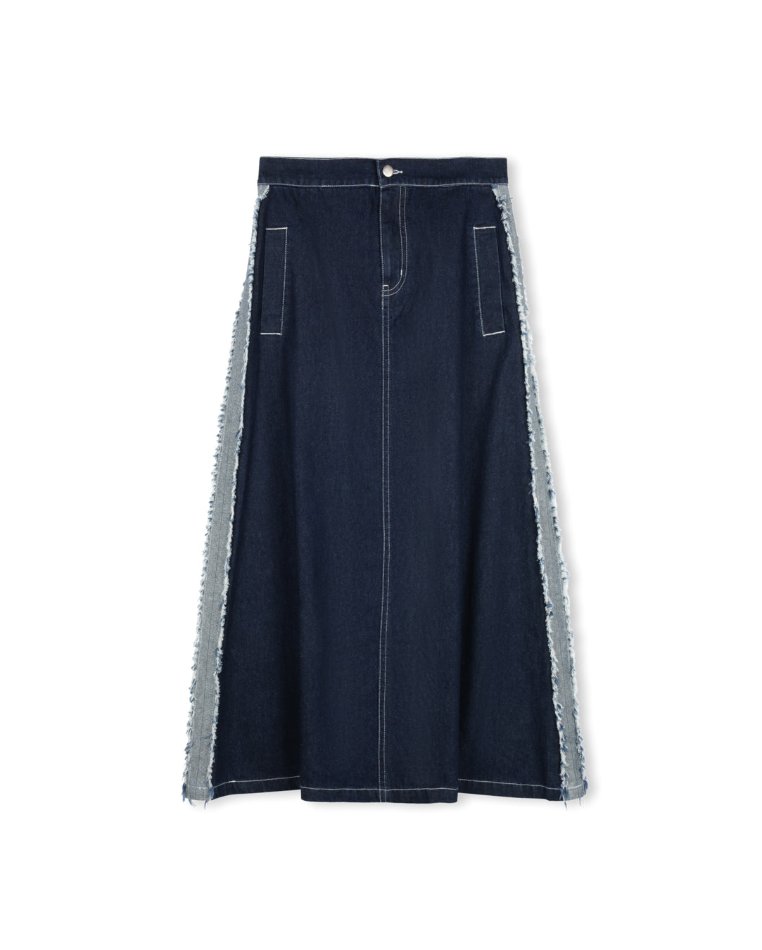 W-26585 SLATE DENIM FRAYED SIDES SKIRT