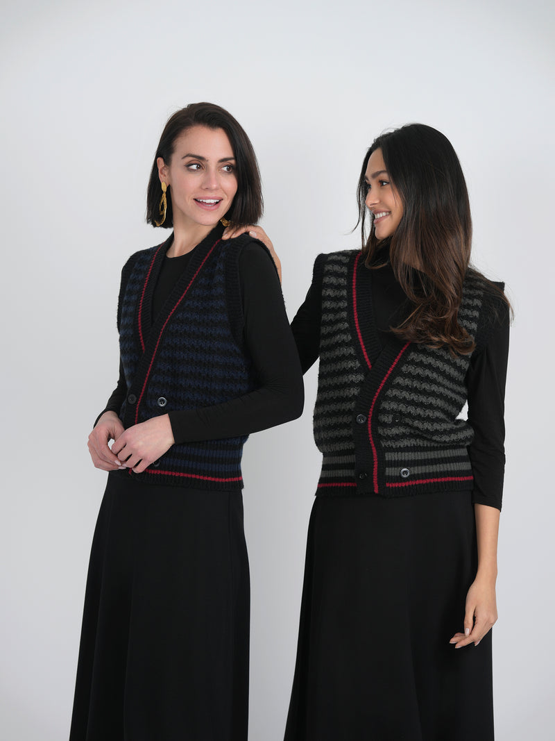 WB3CM8114TE VIVA K LADIES STRIPPED KNIT CARDIGAN VEST