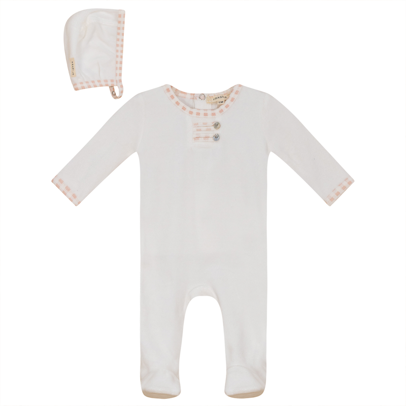 WB3CP4875 FRAGILE BABY VELOUR FOOTIE W CHECK TRIM