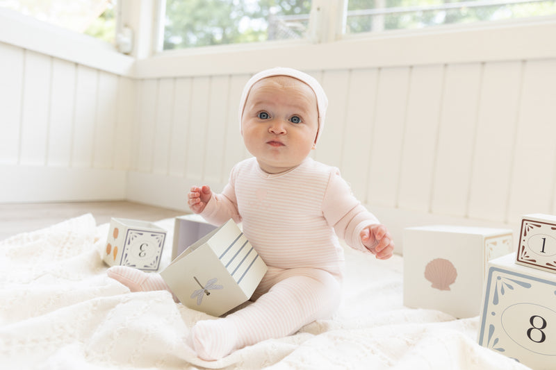 WB3CY2139B LUX  BABY 2 TONE STRIPED RIB SET ROMPER + HAT