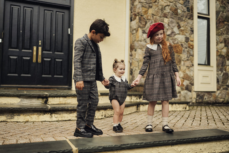 WB3CY2235D SPACE GREY PLAID GIRL DRESS