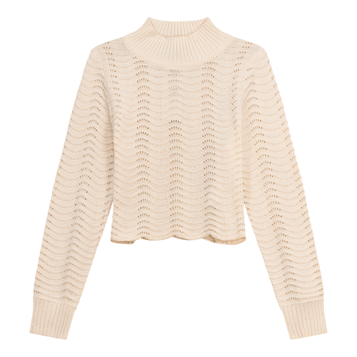 WB4CM1196TE MIUMAX MOCK NECK CROP WAVE SWEATER
