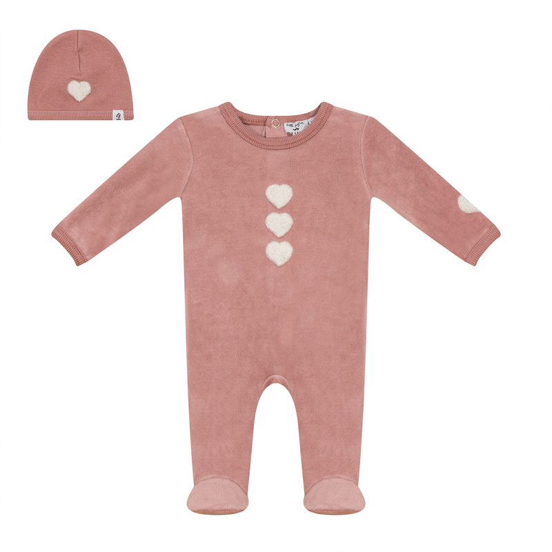 WB4CP7023 LITTLE FRAGILE VELOUR FOOTIE + BEANIE