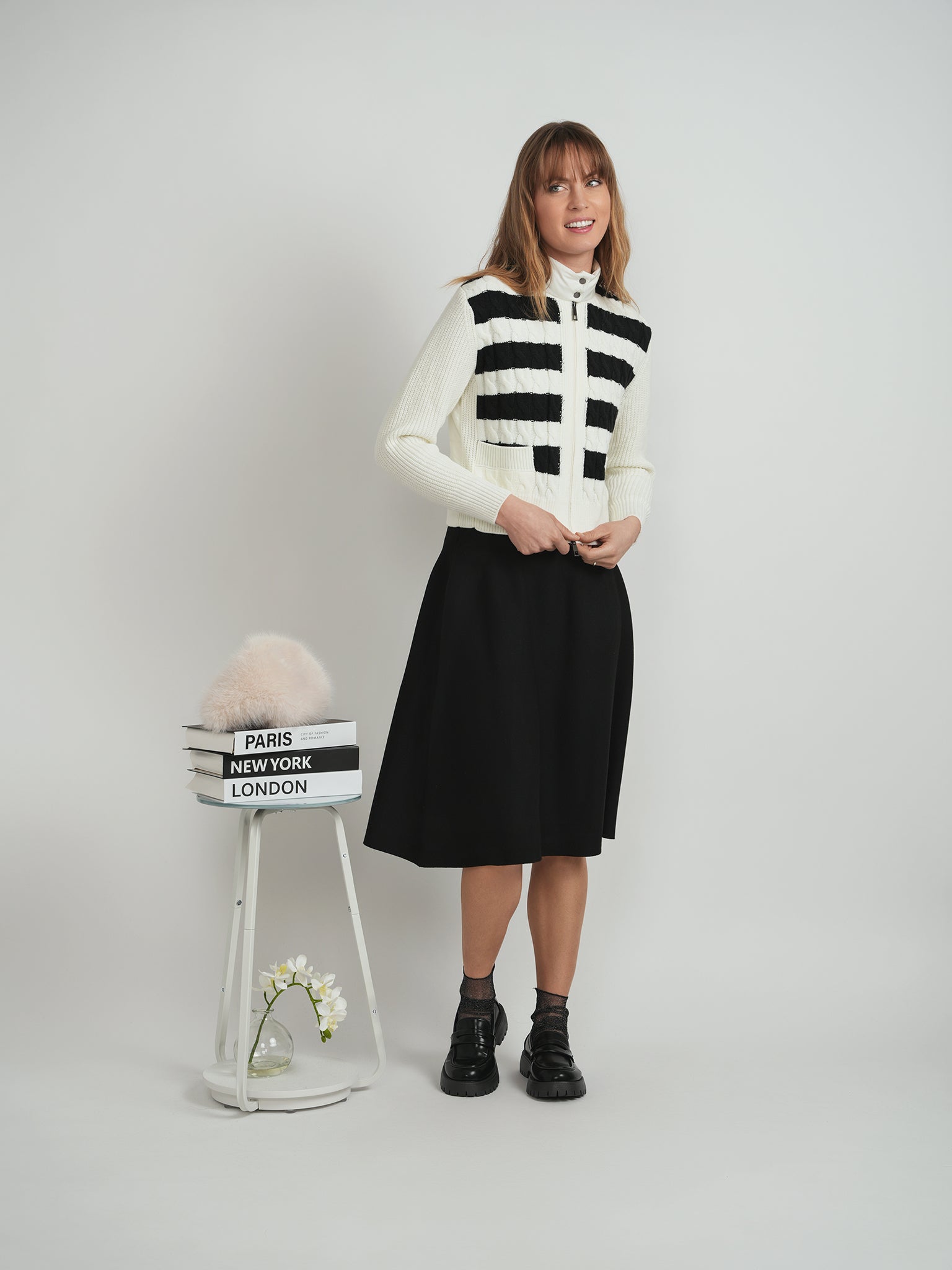 WB5CM1645T MIUMAX STRIPE KNIT QUILT CARDIGAN