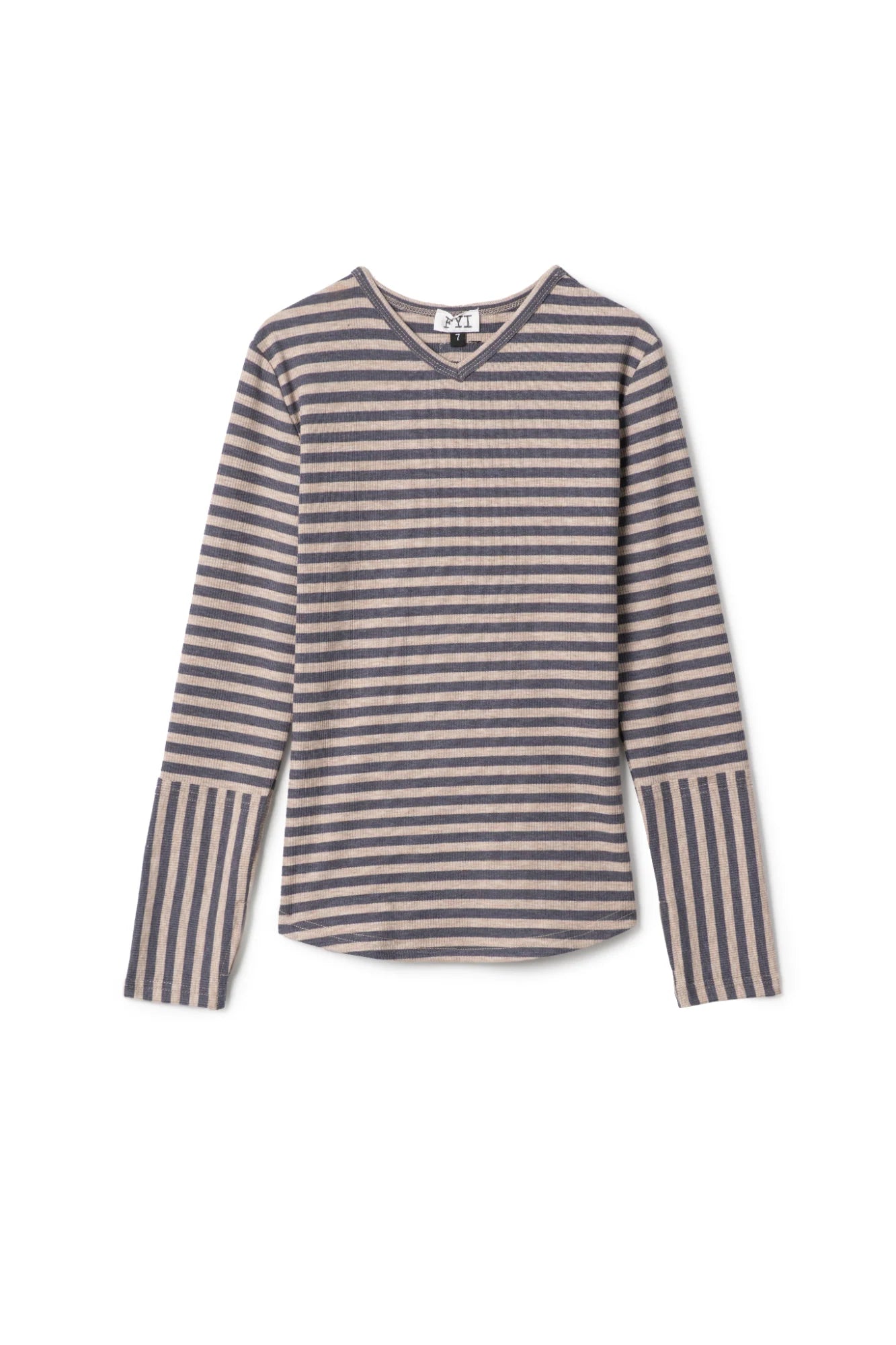 WB5CP7216 FYI STRIPE RIB V NECK TOP
