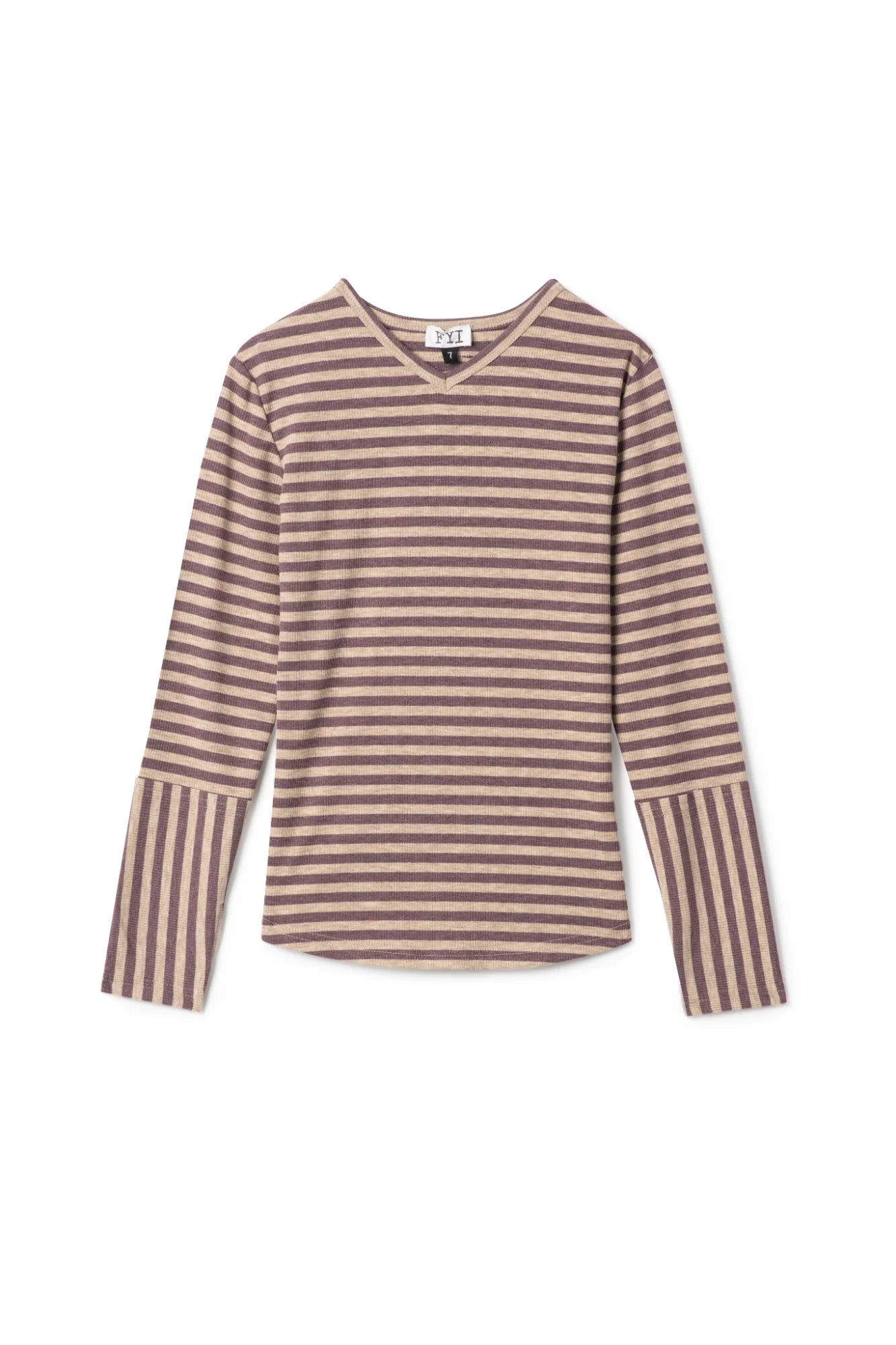 WB5CP7216 FYI STRIPE RIB V NECK TOP