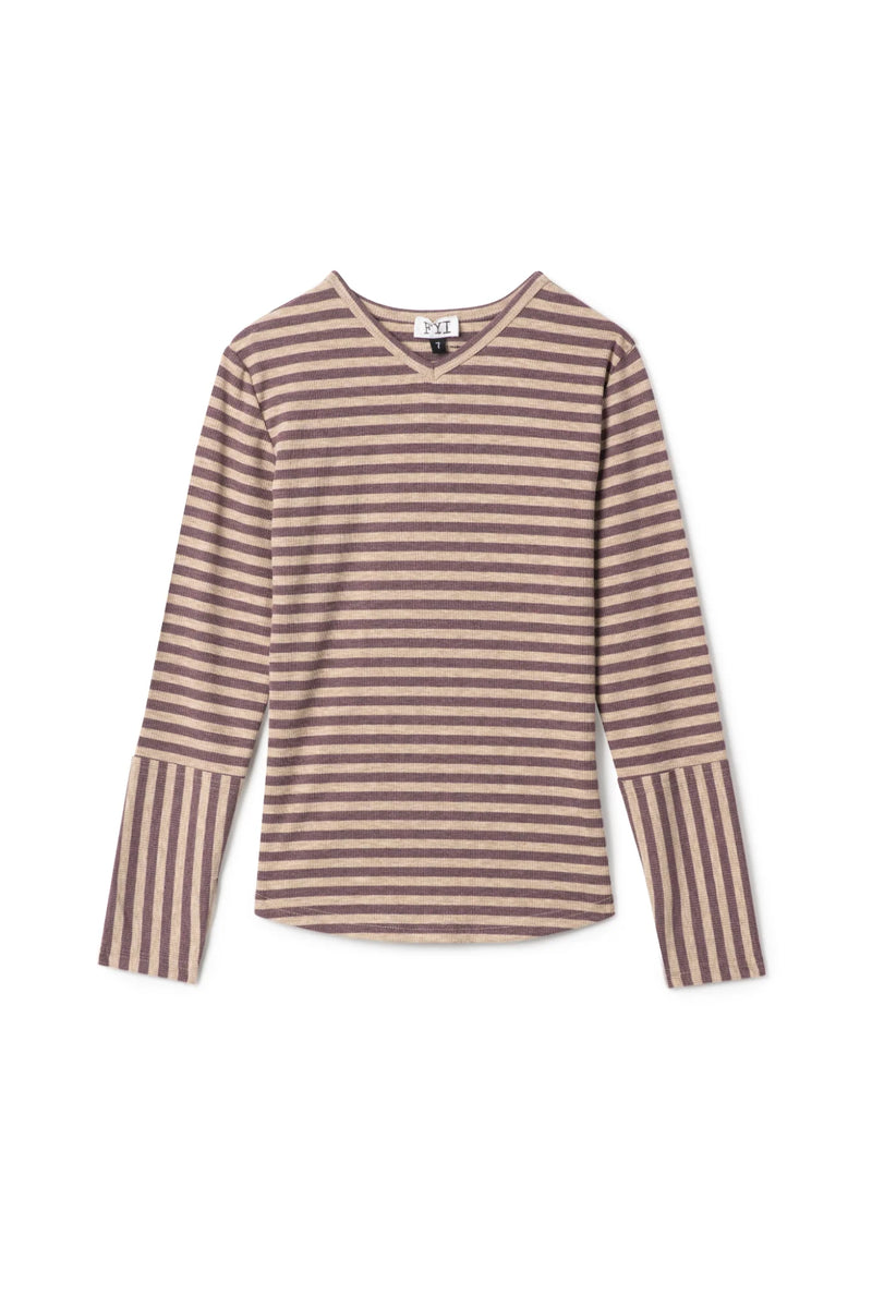 WB5CP7216 FYI STRIPE RIB V NECK TOP
