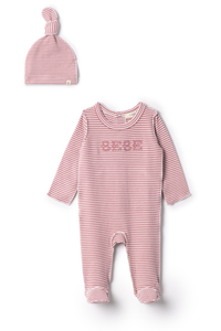 WB5CP7219A FRAGILE STRIPE JERSEY FOOTIE + BEANIE