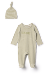 WB5CP7219A FRAGILE STRIPE JERSEY FOOTIE + BEANIE
