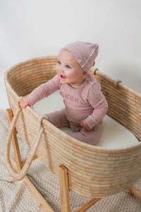 WB5CP7219A FRAGILE STRIPE JERSEY FOOTIE + BEANIE