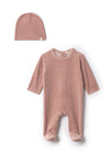 WB5CP7231V LOLA VELOUR CHERRY FOOTIE + BEANIE SET