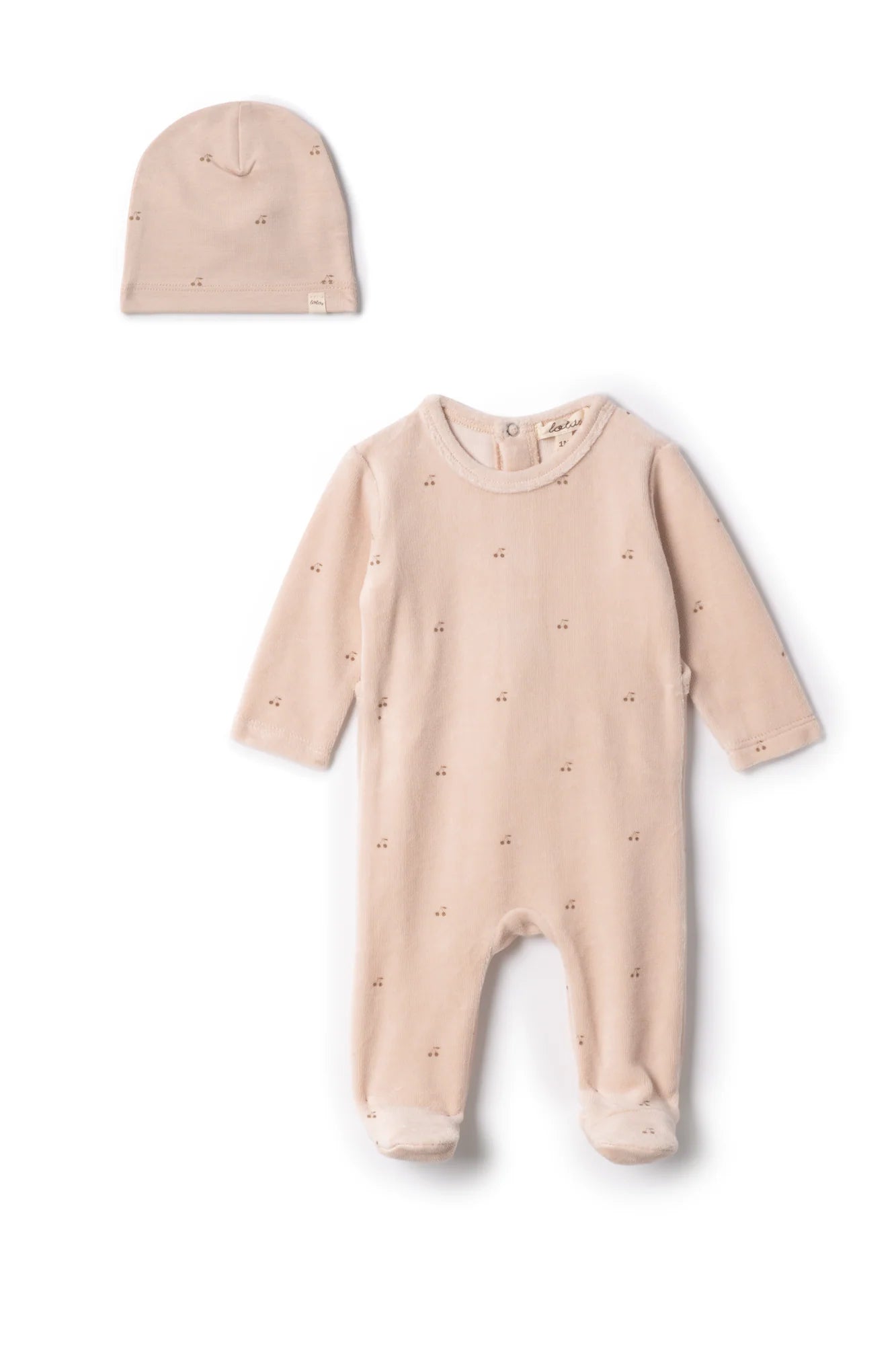 WB5CP7231V LOLA VELOUR CHERRY FOOTIE + BEANIE SET