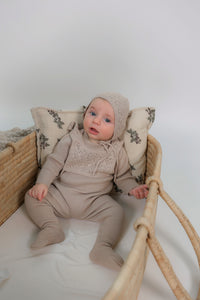 WB5CP7240 LITTLE FRAGILE BABY KNIT LACE BIB FOOTIE 3PC