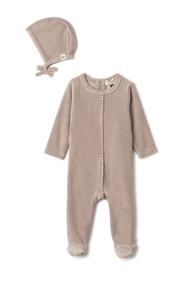 WB5CY2426V BEBE BELLA BABY VELOUR POM POM FOOTIE 3PC SET