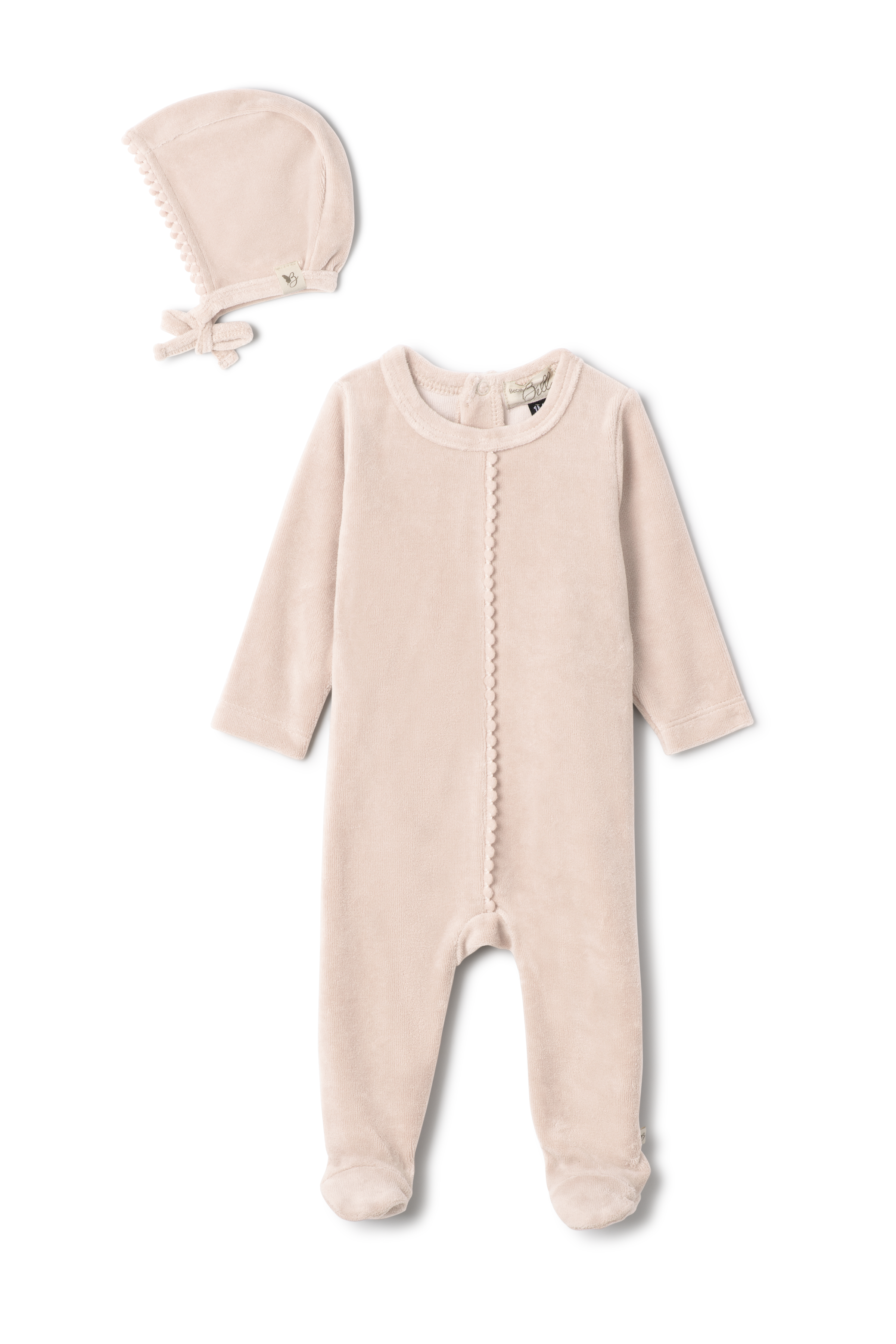 WB5CY2426V BEBE BELLA BABY VELOUR POM POM FOOTIE 3PC SET