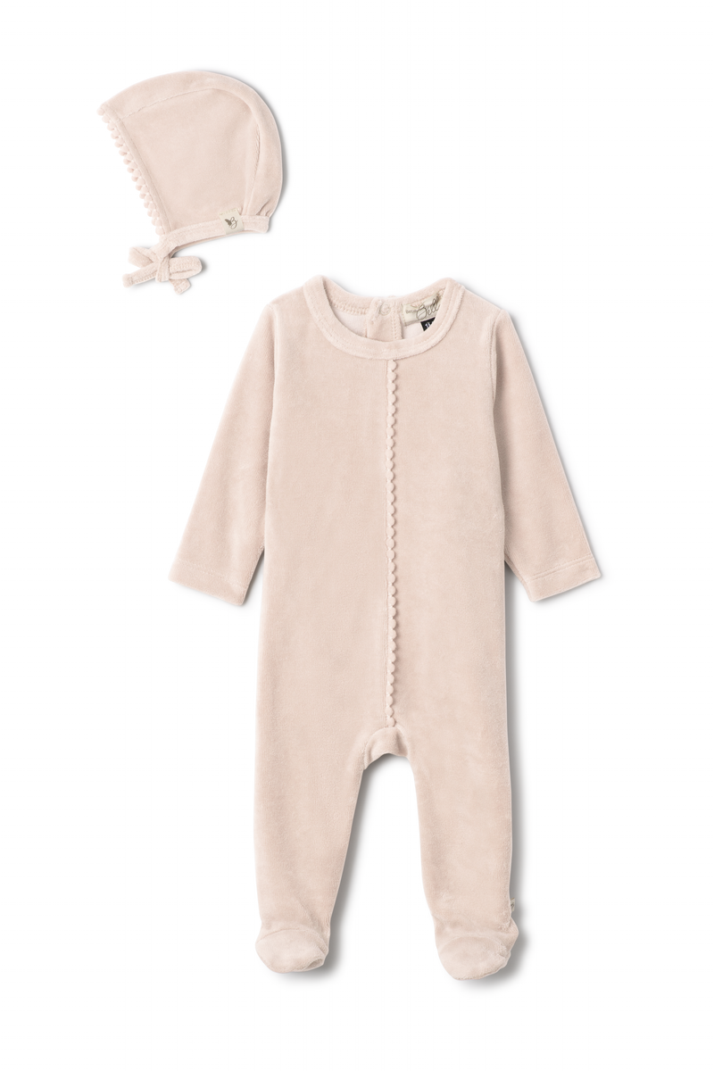 WB5CY2426V BEBE BELLA BABY VELOUR POM POM FOOTIE 3PC SET