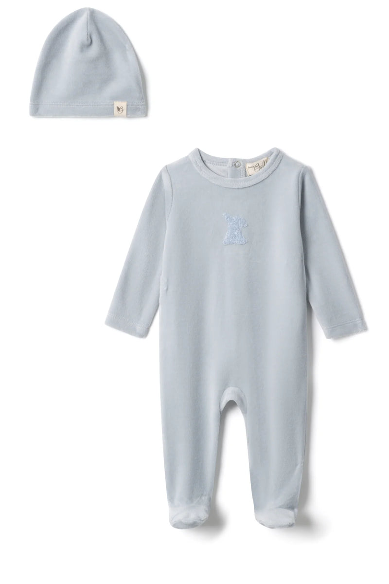 WB5CY2682V BEBE BELLA VELOUR BUNNIES FOOTIE + BEANIE SET