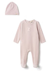 WB5CY2682V BEBE BELLA VELOUR BUNNIES FOOTIE + BEANIE SET