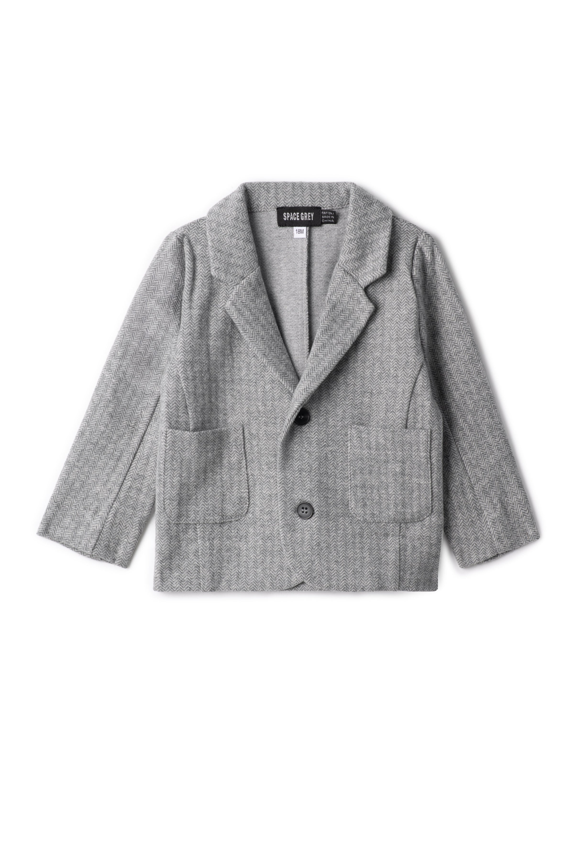 WB5CY2738B SPACE GREY STRETCH HERRINGBONE BLAZER