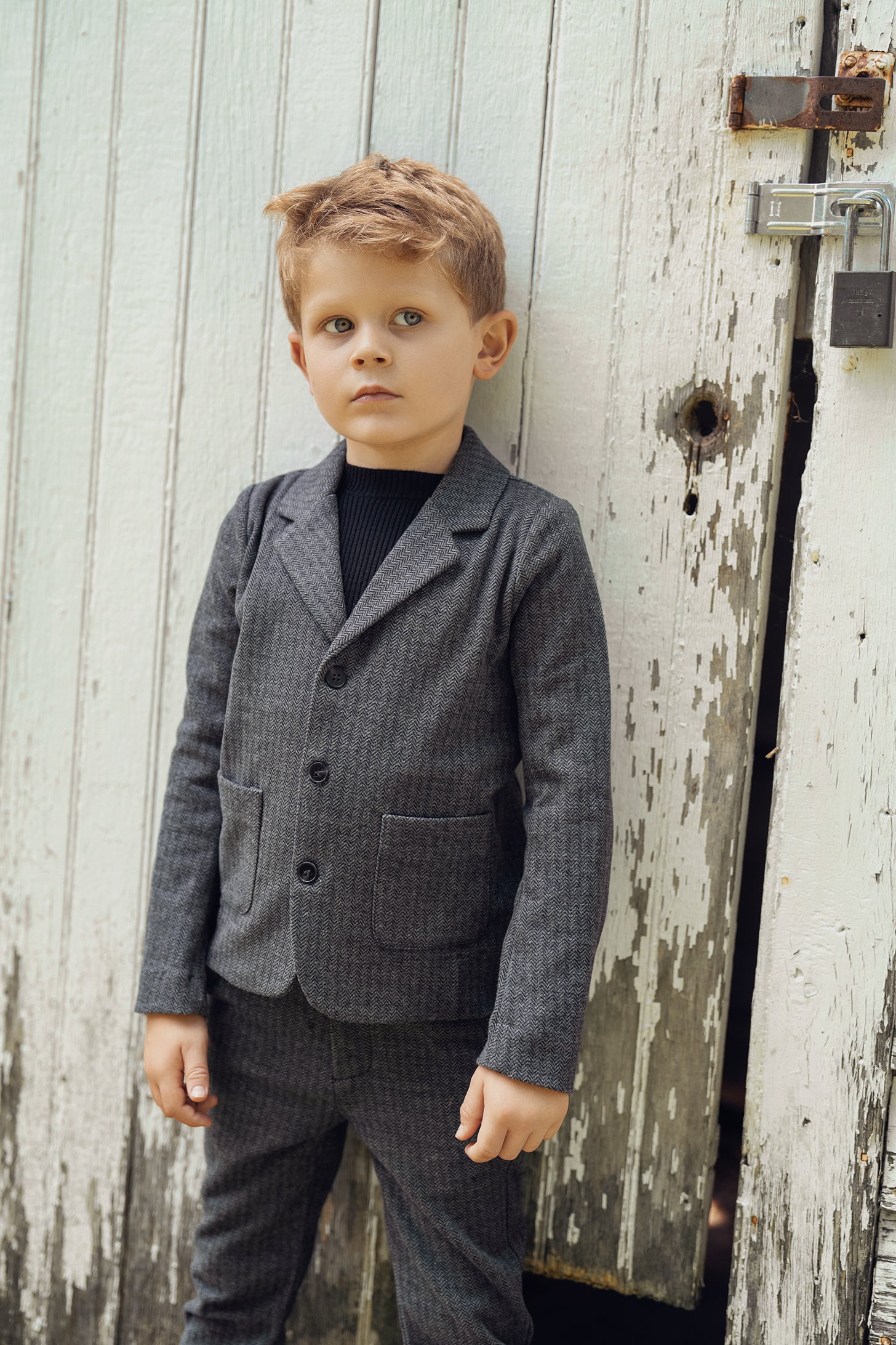 WB5CY2738B SPACE GREY STRETCH HERRINGBONE BLAZER