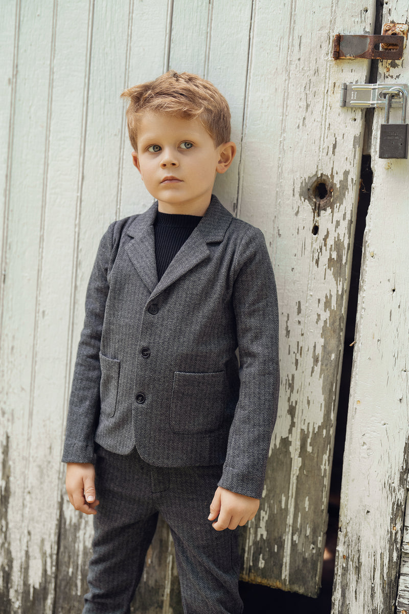 WB5CY2738B SPACE GREY STRETCH HERRINGBONE BLAZER