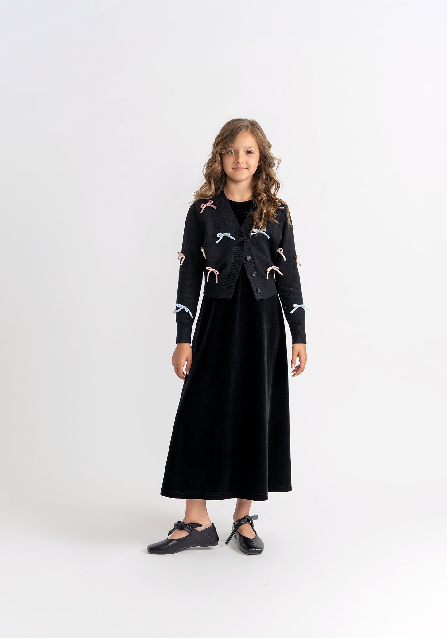 WB5CY2748 SEAL BOW KNIT JACKET WITH VELOUR JUMPER