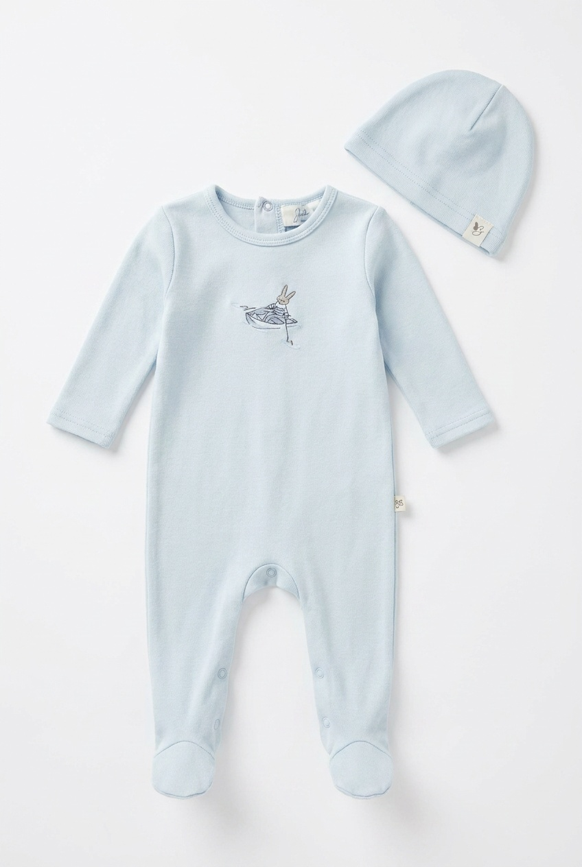 WB6CY3027 BEBE BELLA BOAT BUNNY FOOTIE + BEANIE SET
