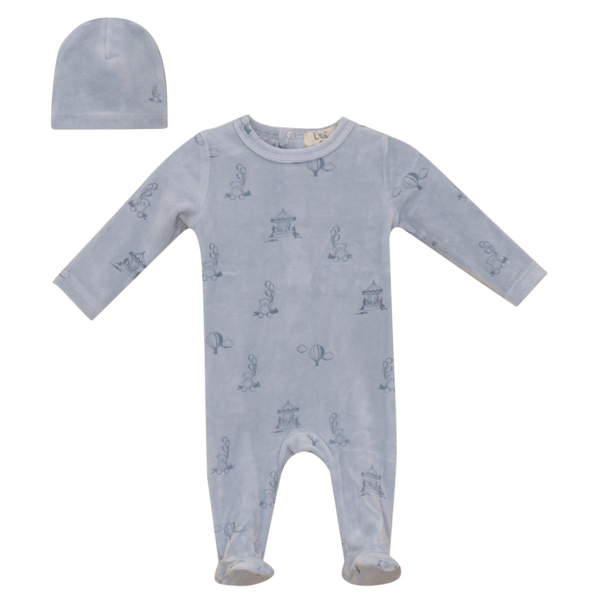 WB6CY3038B LUX BABY ALL OVER PRINT FOOTIE + BEANIE