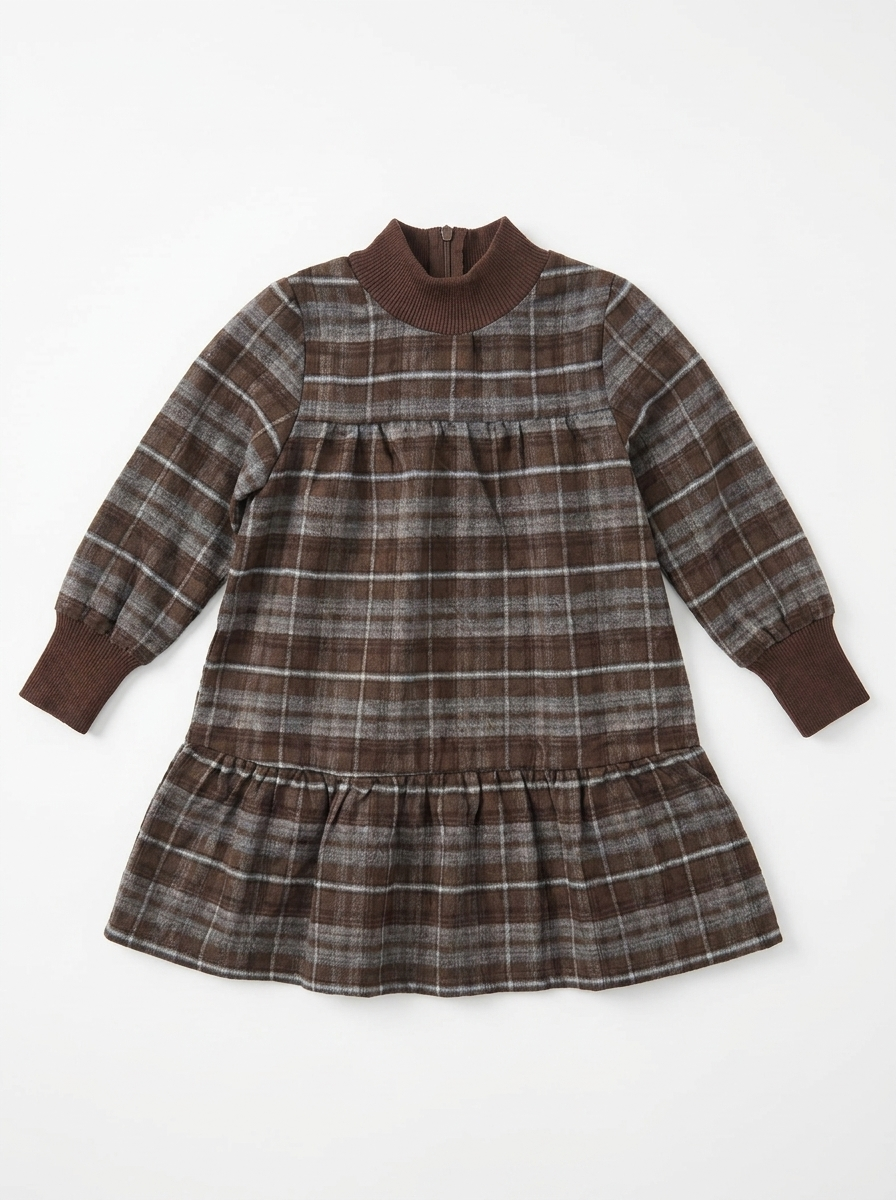 WB6CY3145D SPACE GREY MOCK NECK PLAID DRESS