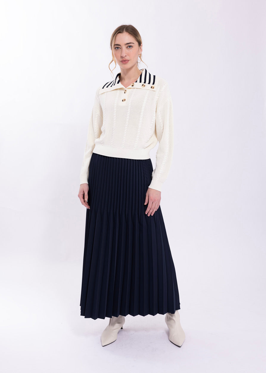 CO807 CONCEPT STRIPED SAILOR NECK SWEATER