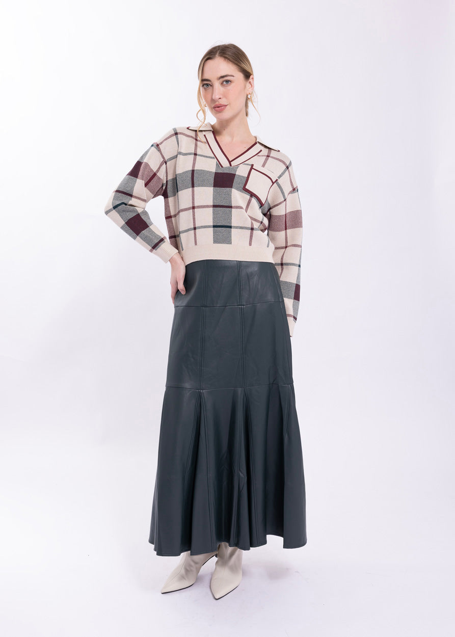 CO818 CONCEPT PLAID POLO SWEATER