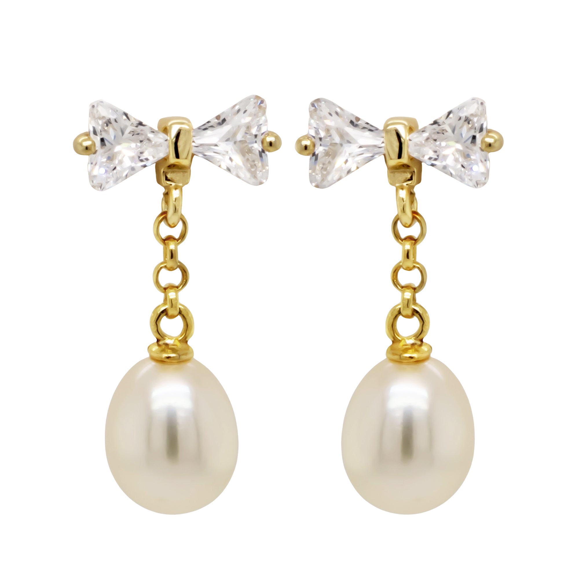 EP16128 DLUX GP SS BOW W/ FRESH WATER PEARL HANGING EARRING