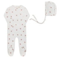 ELYS & CO VELOUR LEAF PATTERN FOOTIE + BONNET