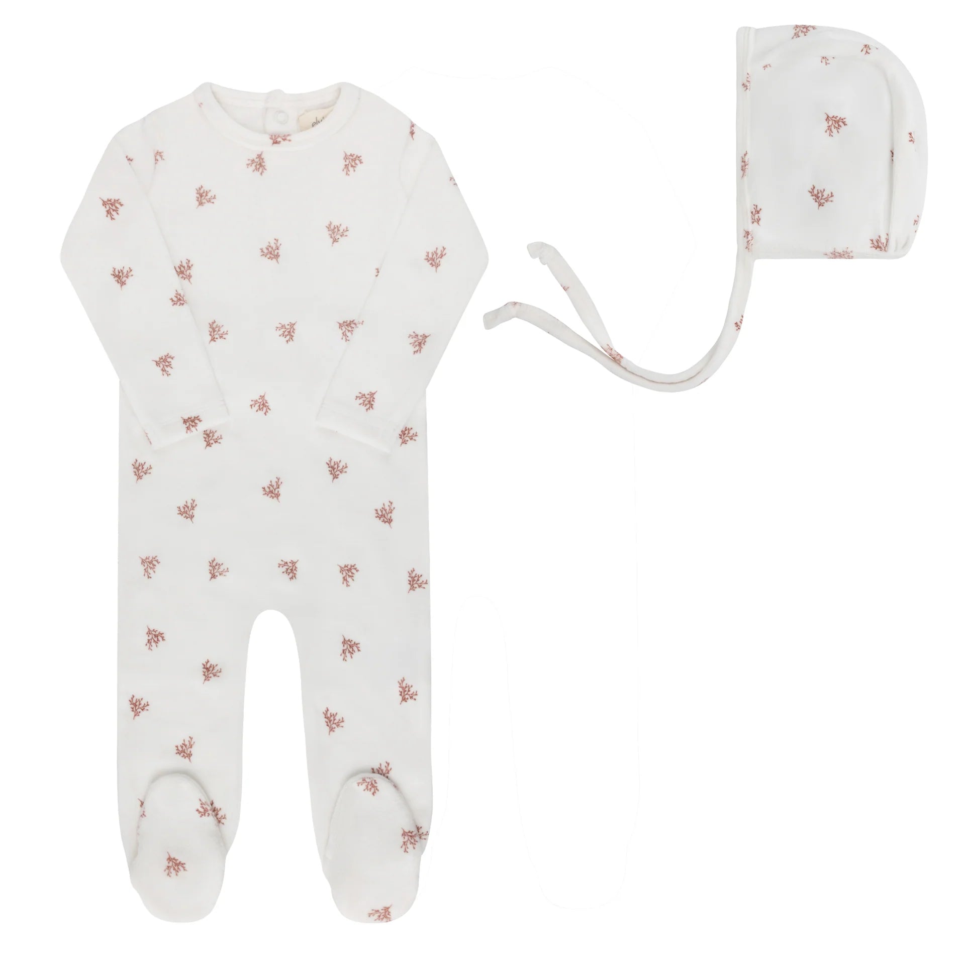 ELYS & CO VELOUR LEAF PATTERN FOOTIE + BONNET