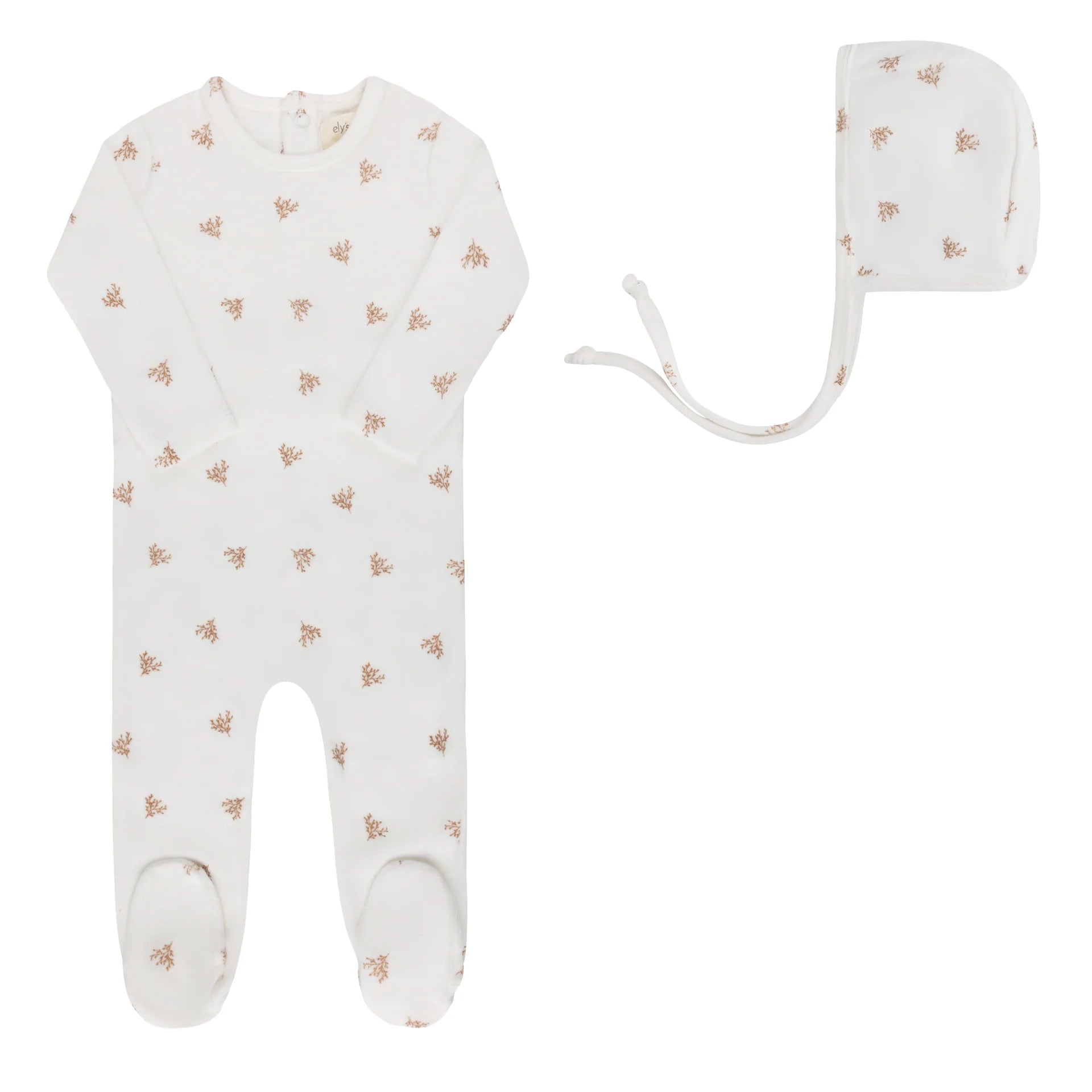 ELYS & CO VELOUR LEAF PATTERN FOOTIE + BONNET