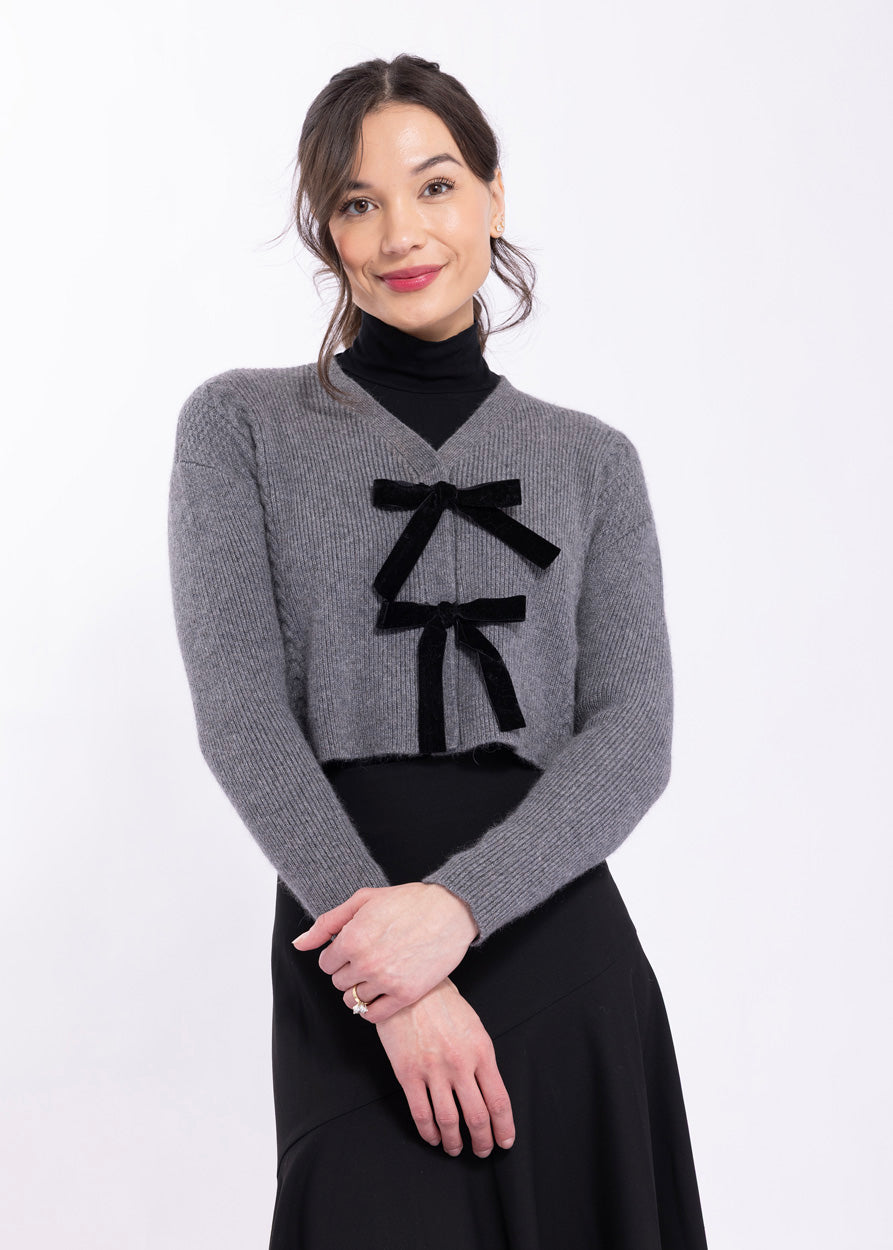 LA527 LATITUDE VELVET BOW CARDIGAN