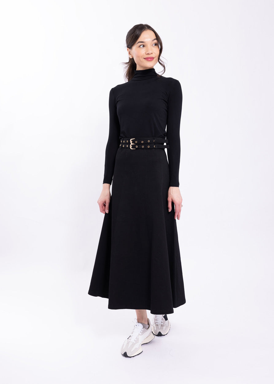 LA579 LATITUDE DOUBLE BELT DENIM SKIRT