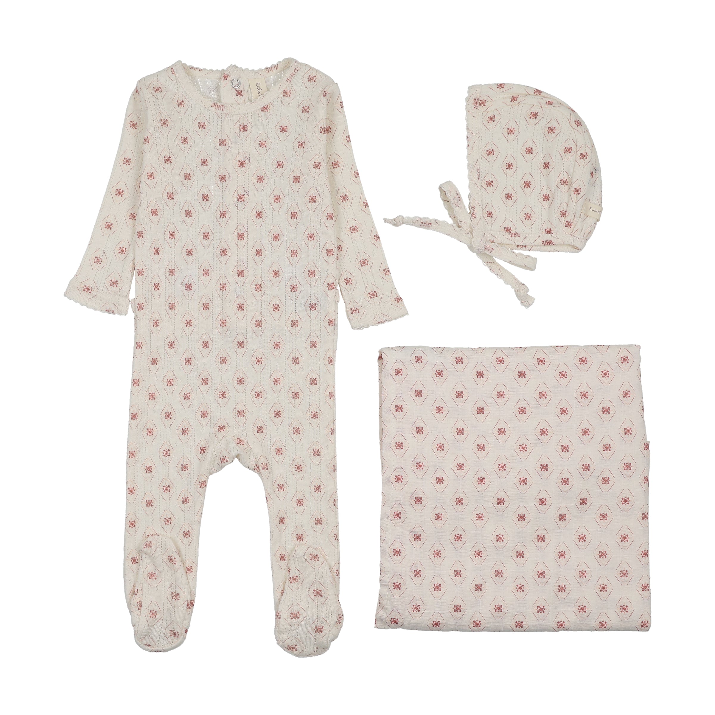 LILETTE GEO FLORAL PRINT LAYETTE 3PC SET
