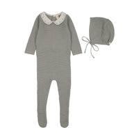 LILETTE EMBROIDERED KNIT COLLAR FOOTIE + BONNET SET