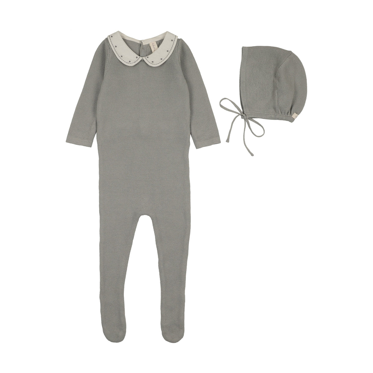LILETTE EMBROIDERED KNIT COLLAR FOOTIE + BONNET SET