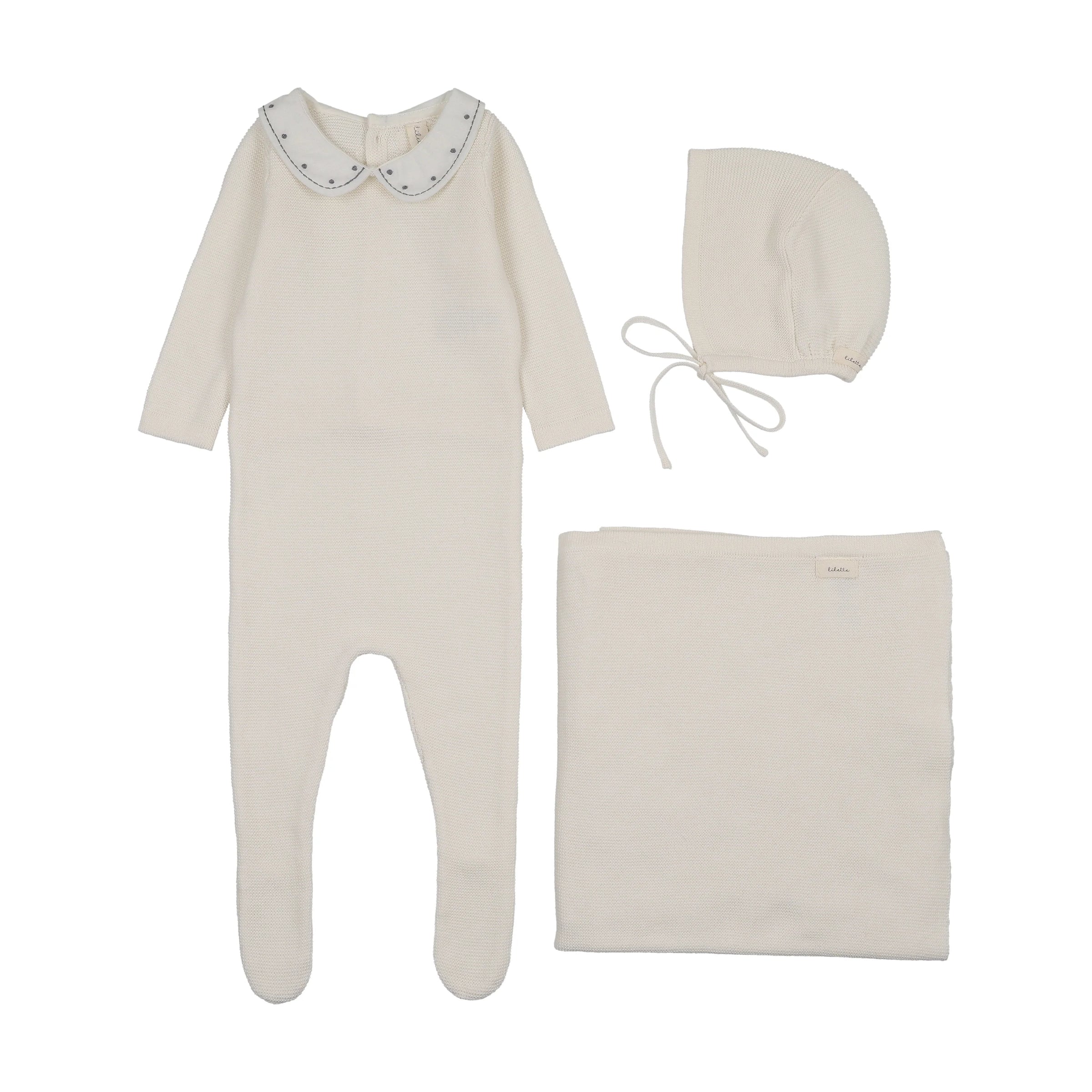 LILETTE EMBROIDERED KNIT COLLAR LAYETTE SET