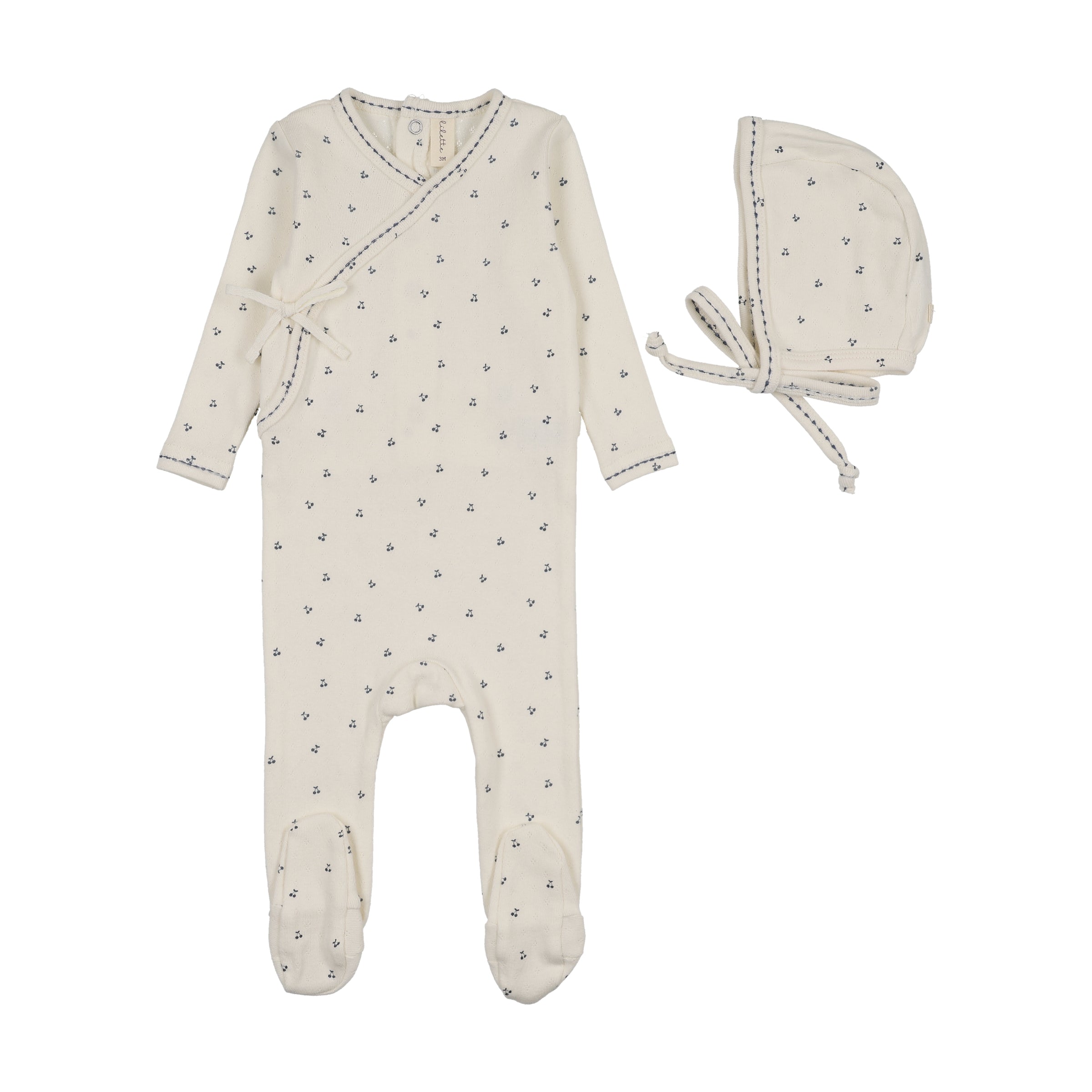 LILETTE CHERRY SCALLOP FOOTIE + BEANIE SET