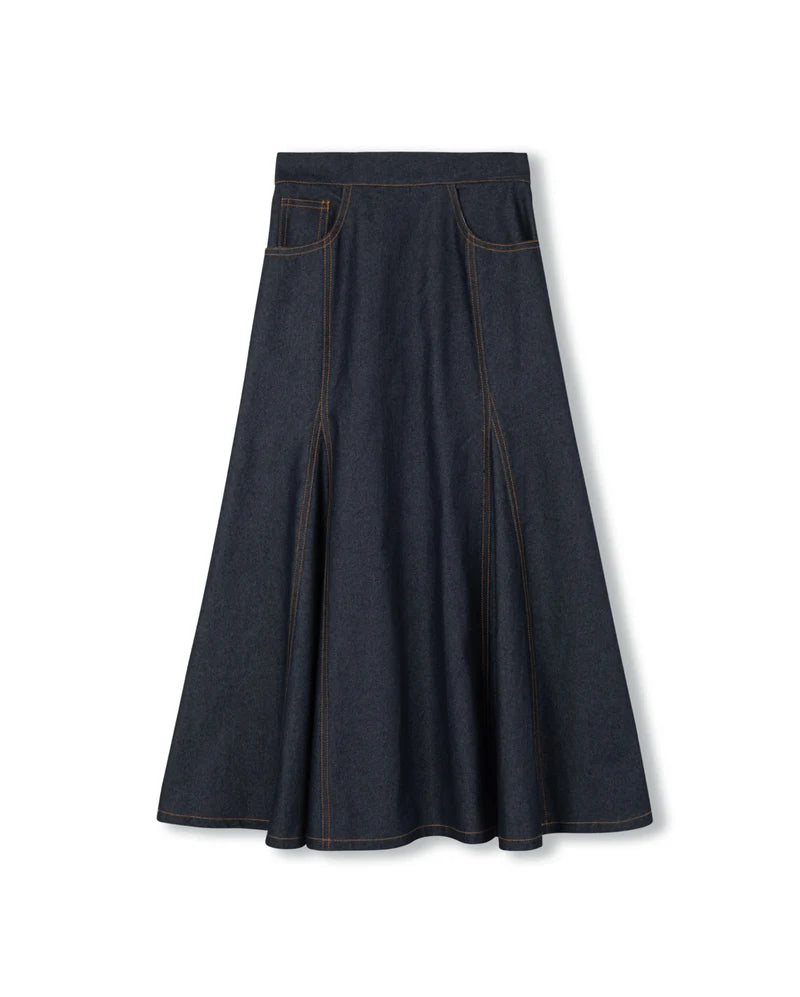 C-25957 VIBE OPEN PANEL DENIM MAXI SKIRT