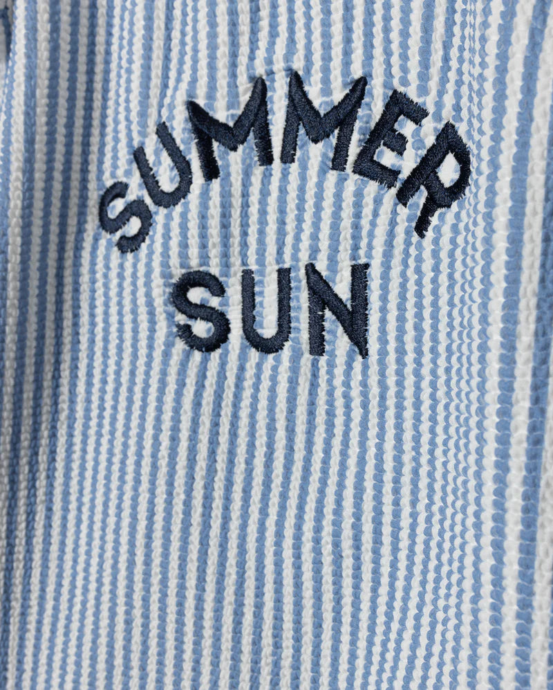 C-23958 CABANA SEERSUCKER RUFFLE LOGO SWIMSUIT