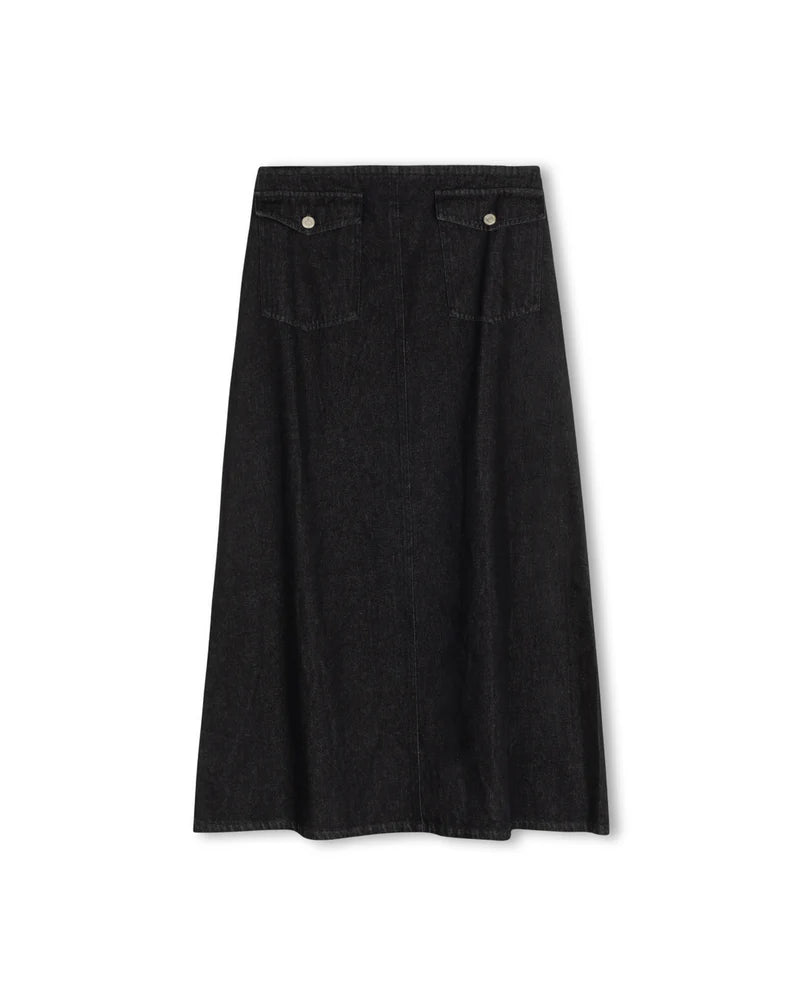 W-25226  STORY STRAIGHT FRONT POCKET DENIM SKIRT