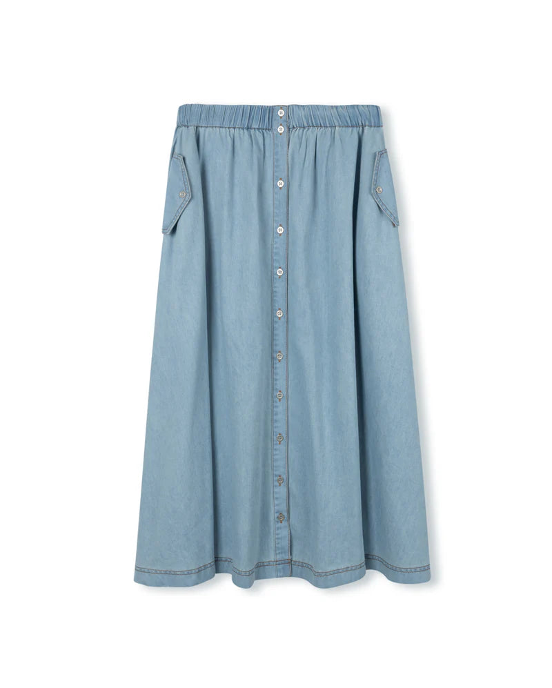 C-24352 VIBE FLOWY MAXI POCKET SKIRT DENIM