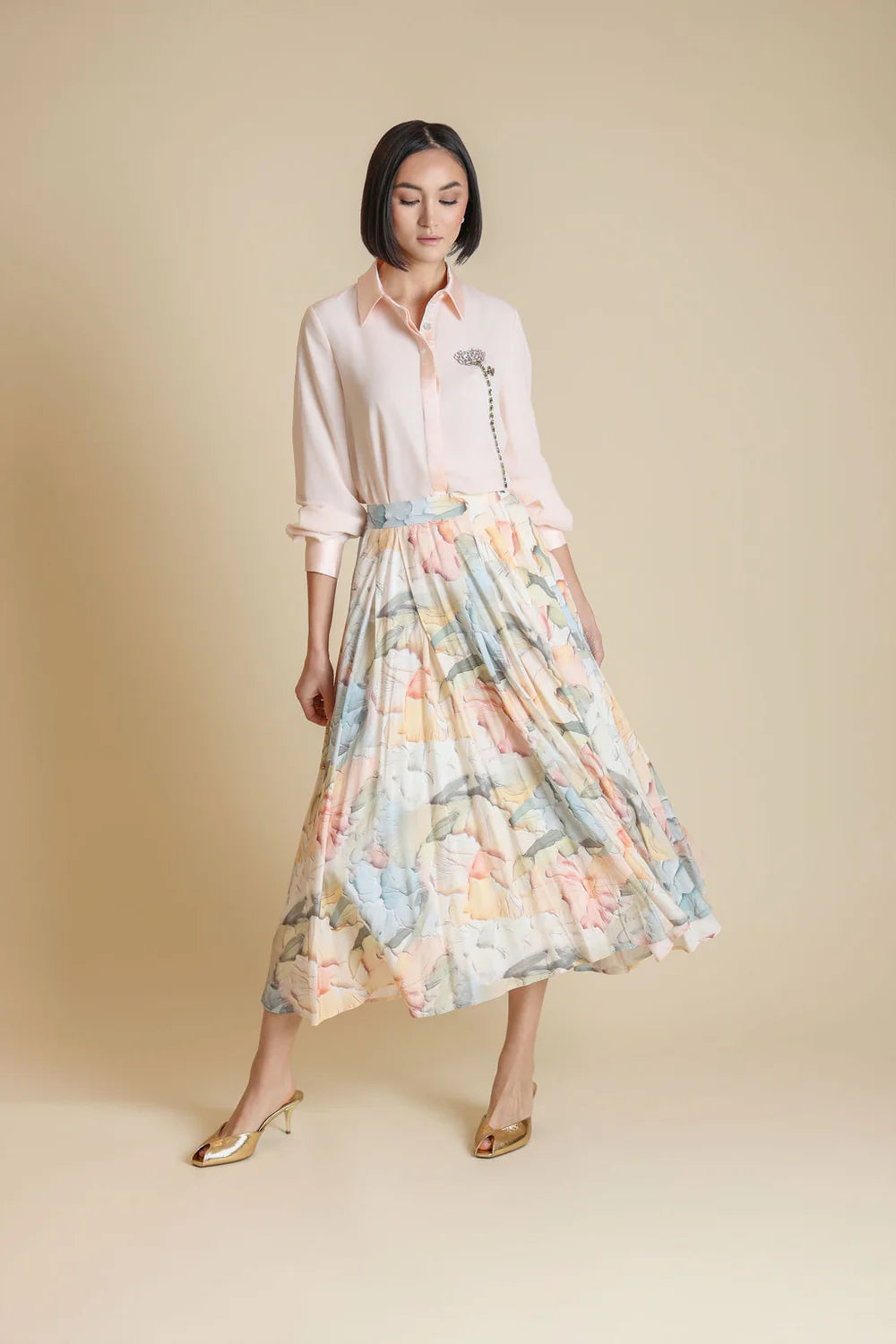 W-24131 GEORGETTE FLAIRY FLORAL SKIRT