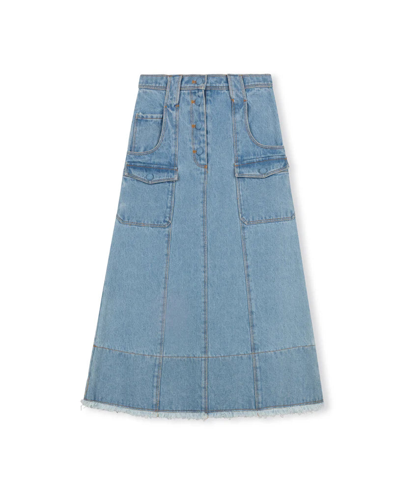C-22191 VIBE A-LINE MAXI DENIM SKIRT