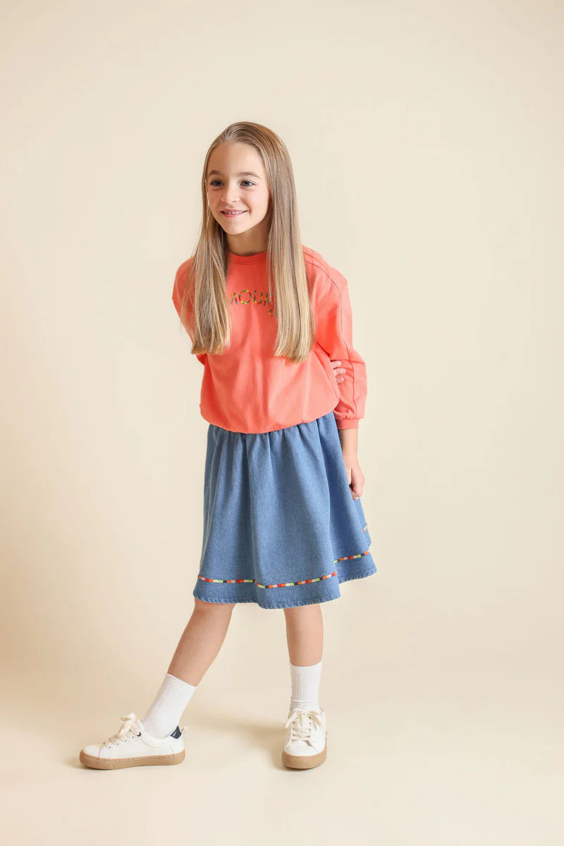 C-24023 PHIL & PHOEBE ZURI EMBROIDERED HEM SKIRT