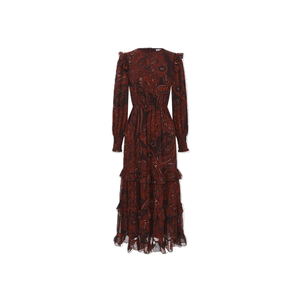 W-29920 THE COLLECTIVE PAISLEY RUFFLE SMOCK DRESS